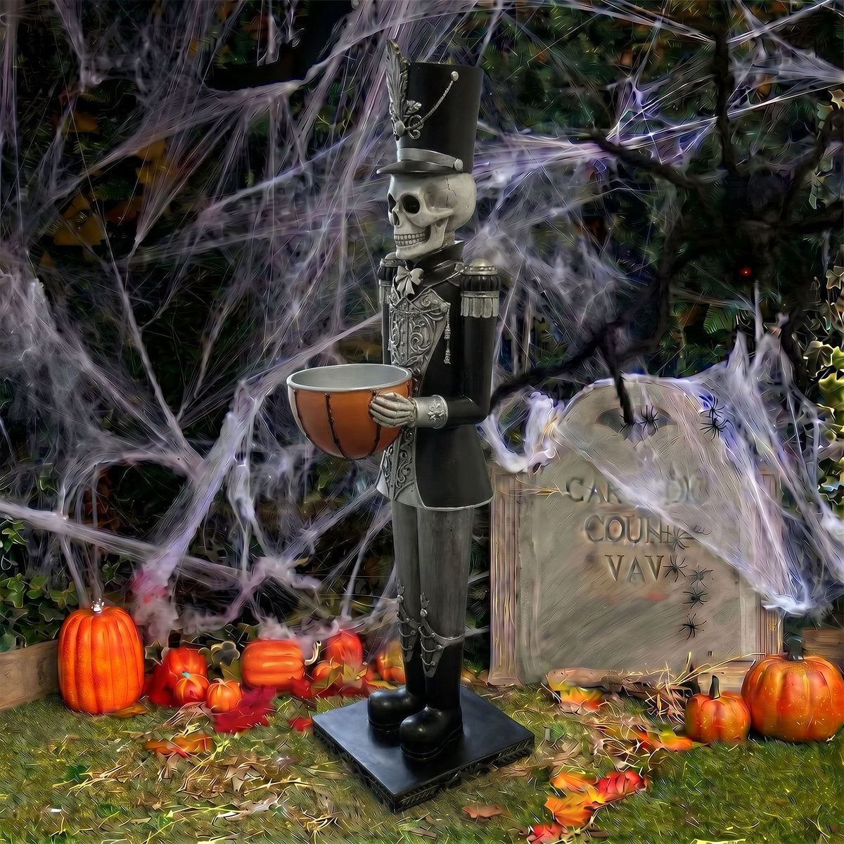 Halloween Skeleton 4ft Nutcracker with Bowl and Multicoloured LED Lights