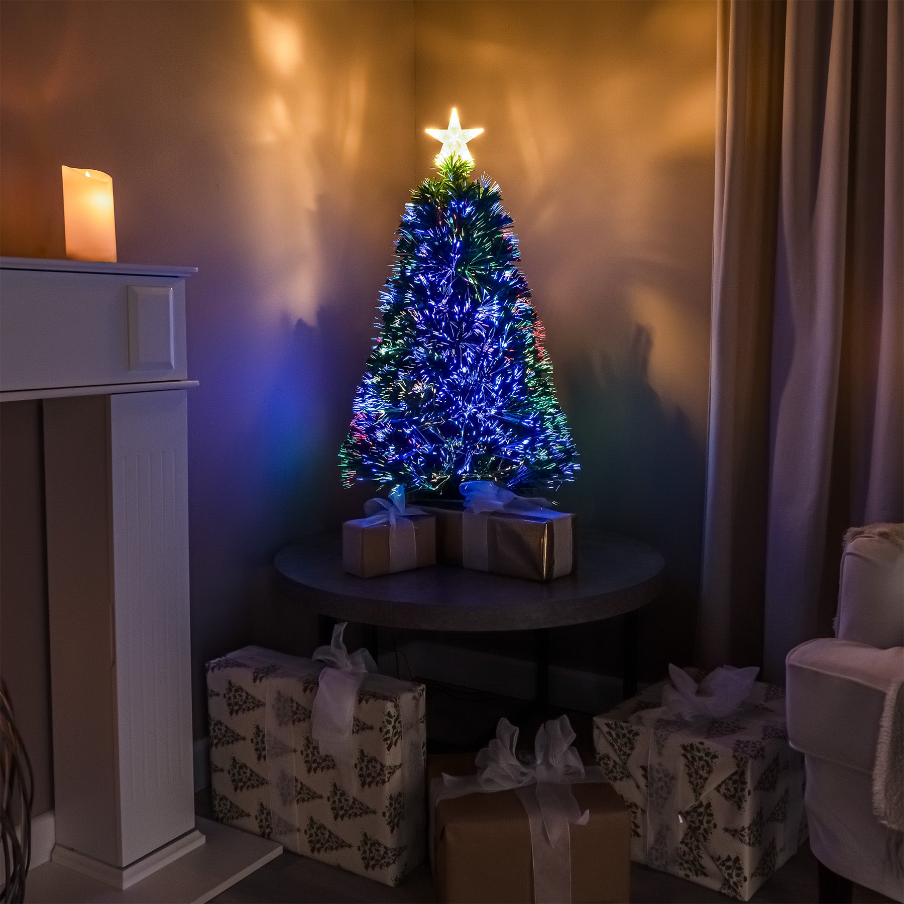 2ft - 7ft Green Fibre Optic Christmas Tree with Multi Coloured Fibre ...