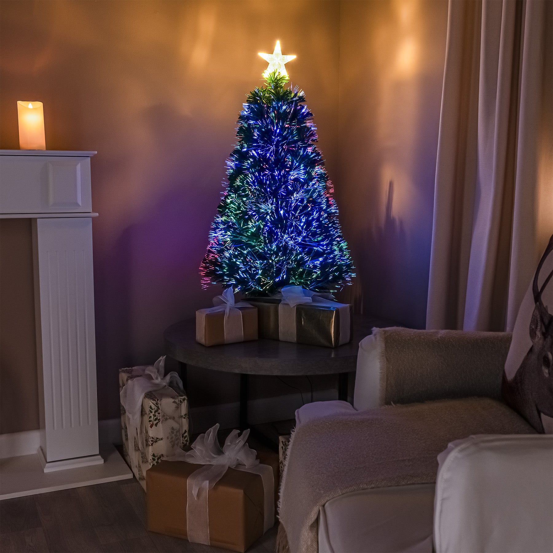 2ft - 7ft Green Fibre Optic Christmas Tree with Multi Coloured Fibre ...