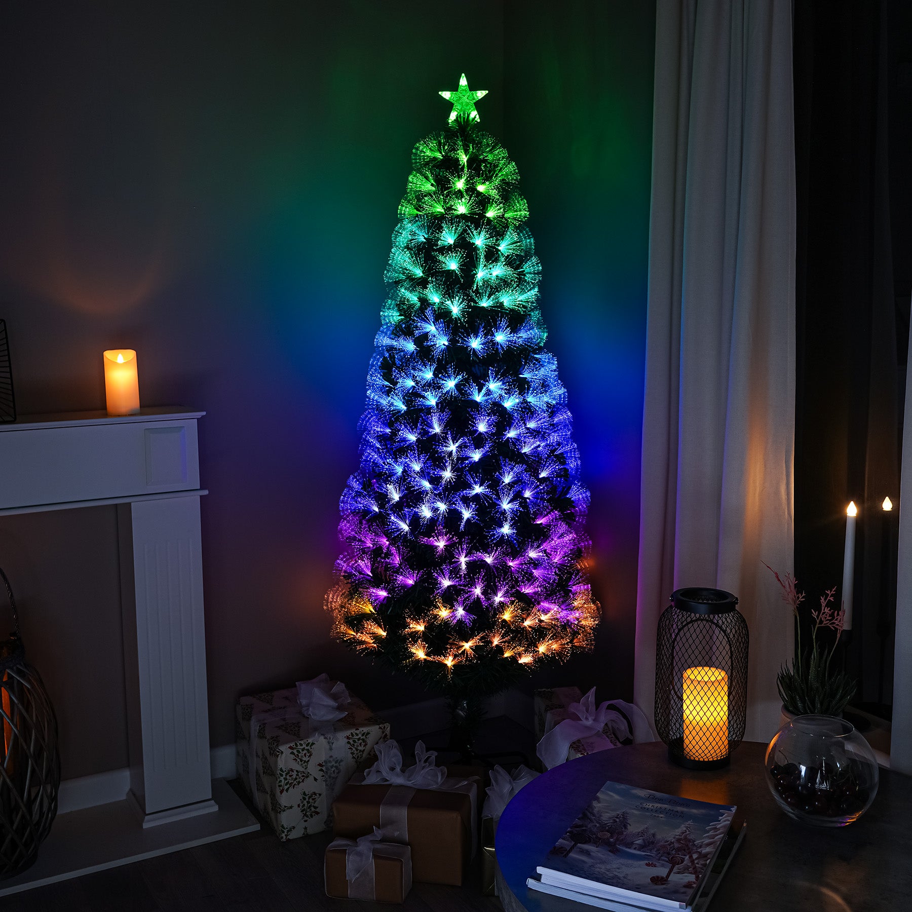 2ft - 6ft Green Fibre Optic Christmas Tree with Multi Coloured Lights ...