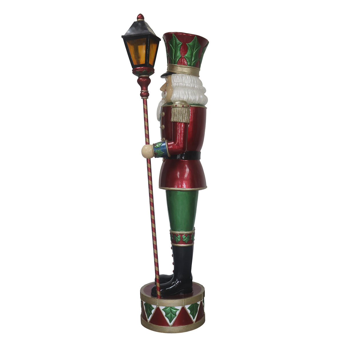 6ft Traditional Christmas Holly Nutcracker Soldier with LED Light Up Lantern