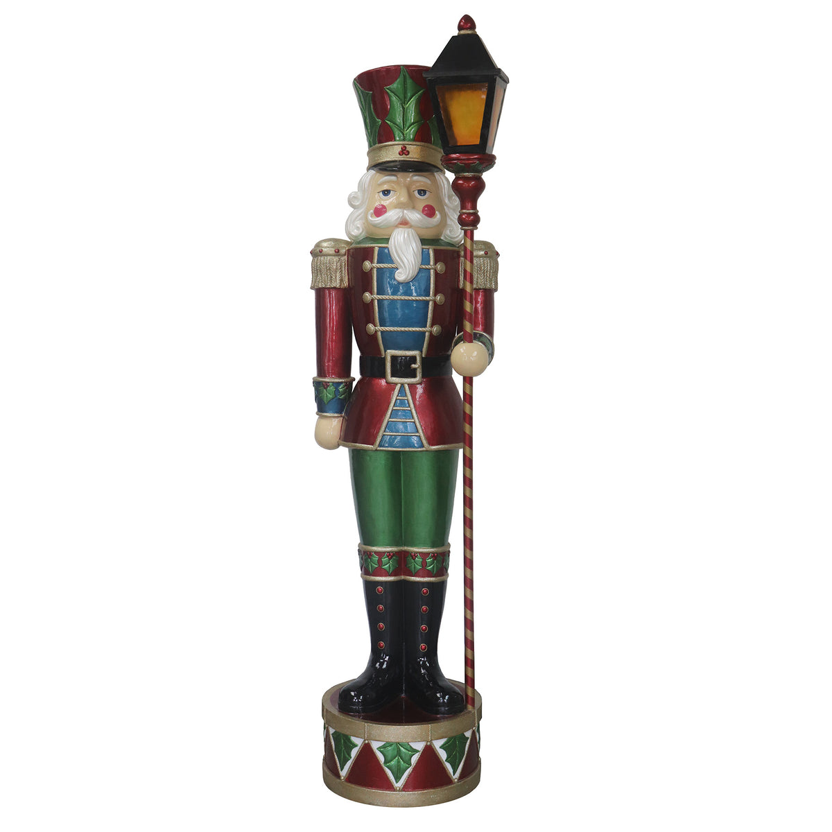 6ft Traditional Christmas Holly Nutcracker Soldier with LED Light Up Lantern
