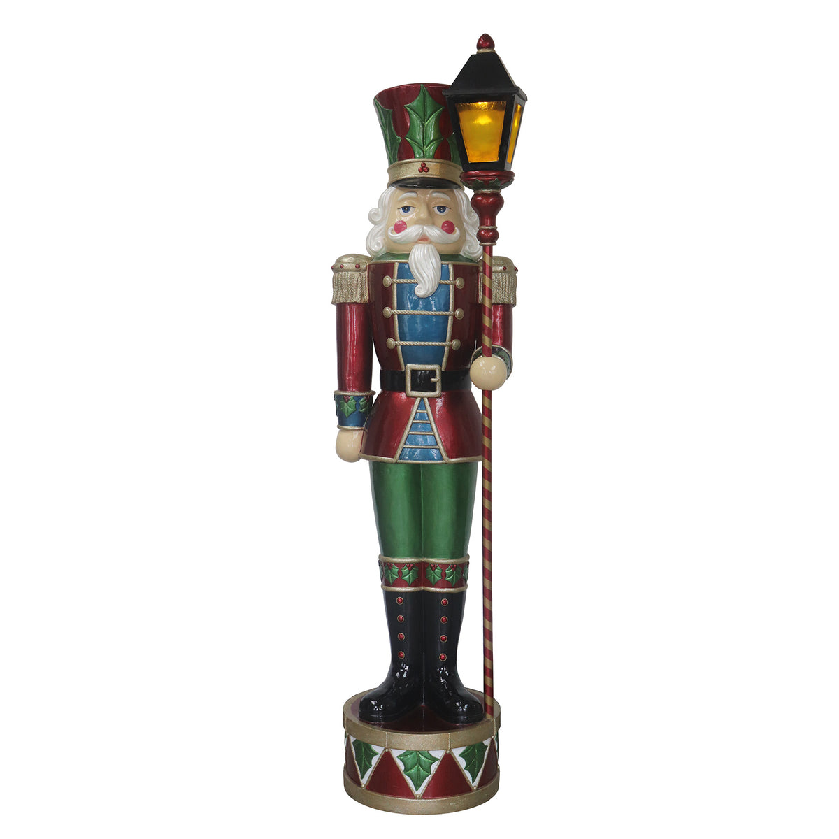 6ft Traditional Christmas Holly Nutcracker Soldier with LED Light Up Lantern