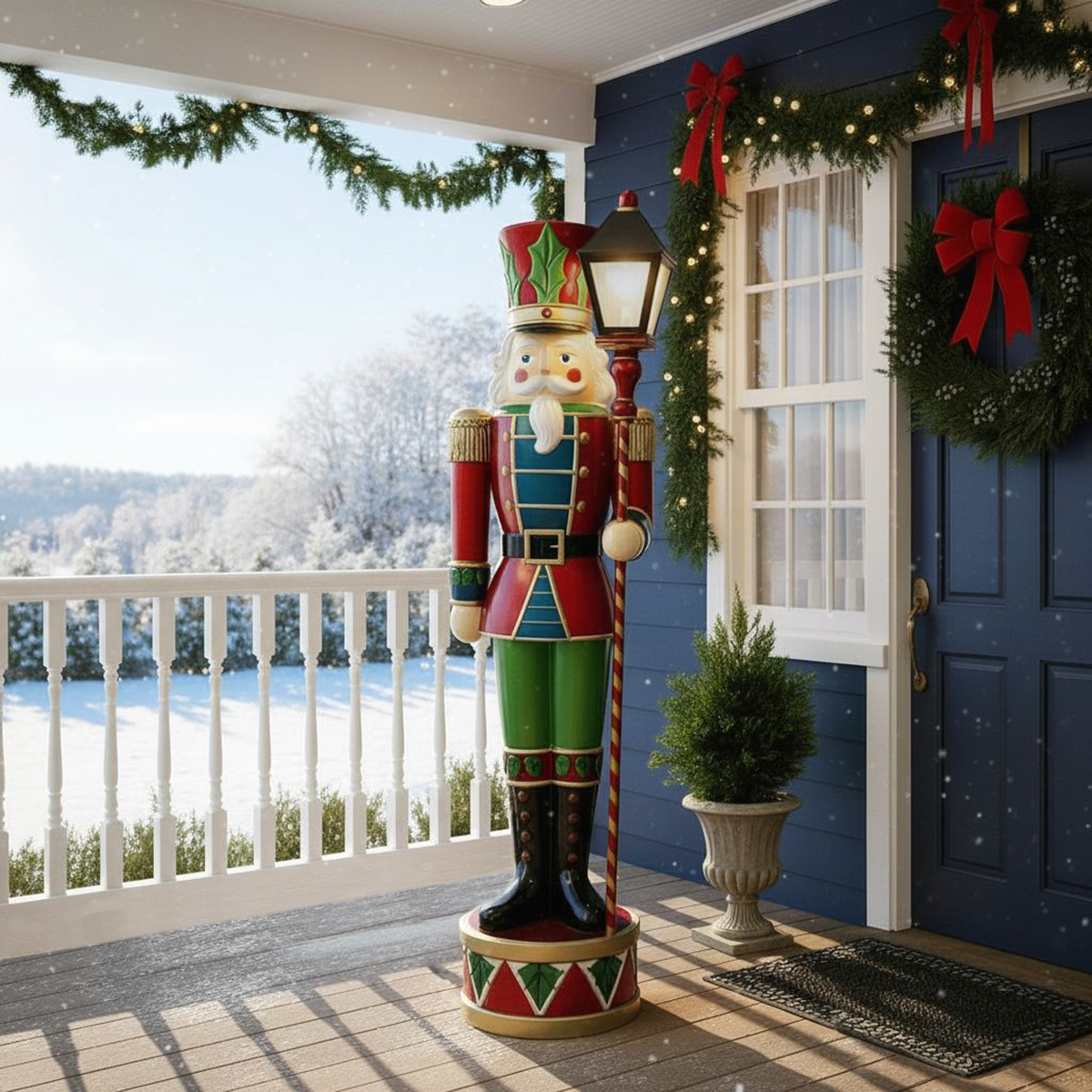 6ft Traditional Christmas Holly Giant Nutcracker Soldier with LED Light Up Lantern