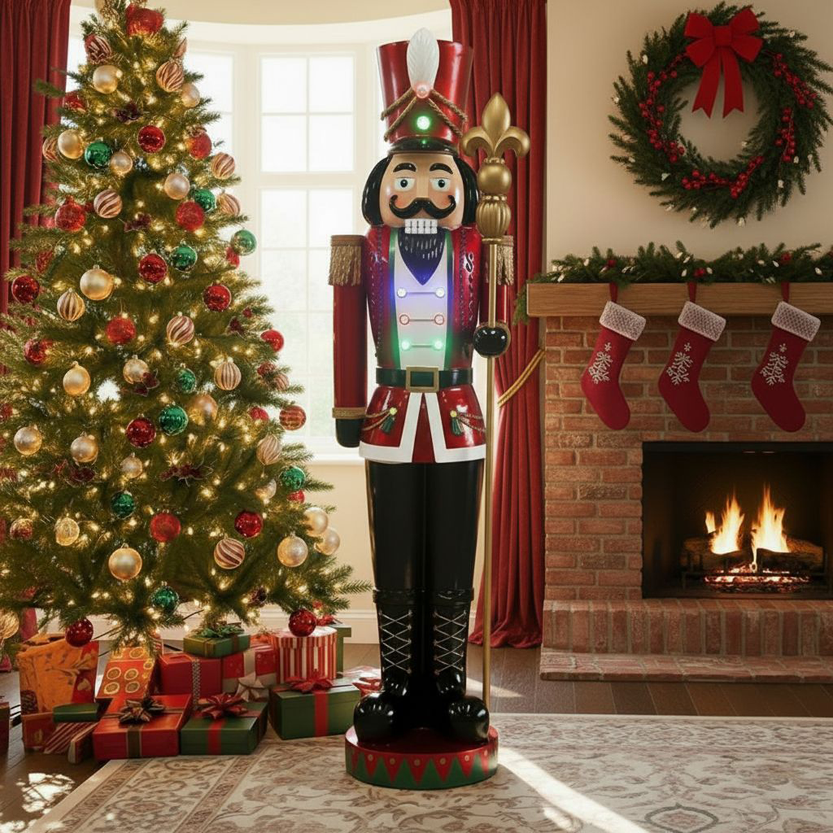 6.5ft Traditional Christmas Red Giant Nutcracker with Multi LED Lights
