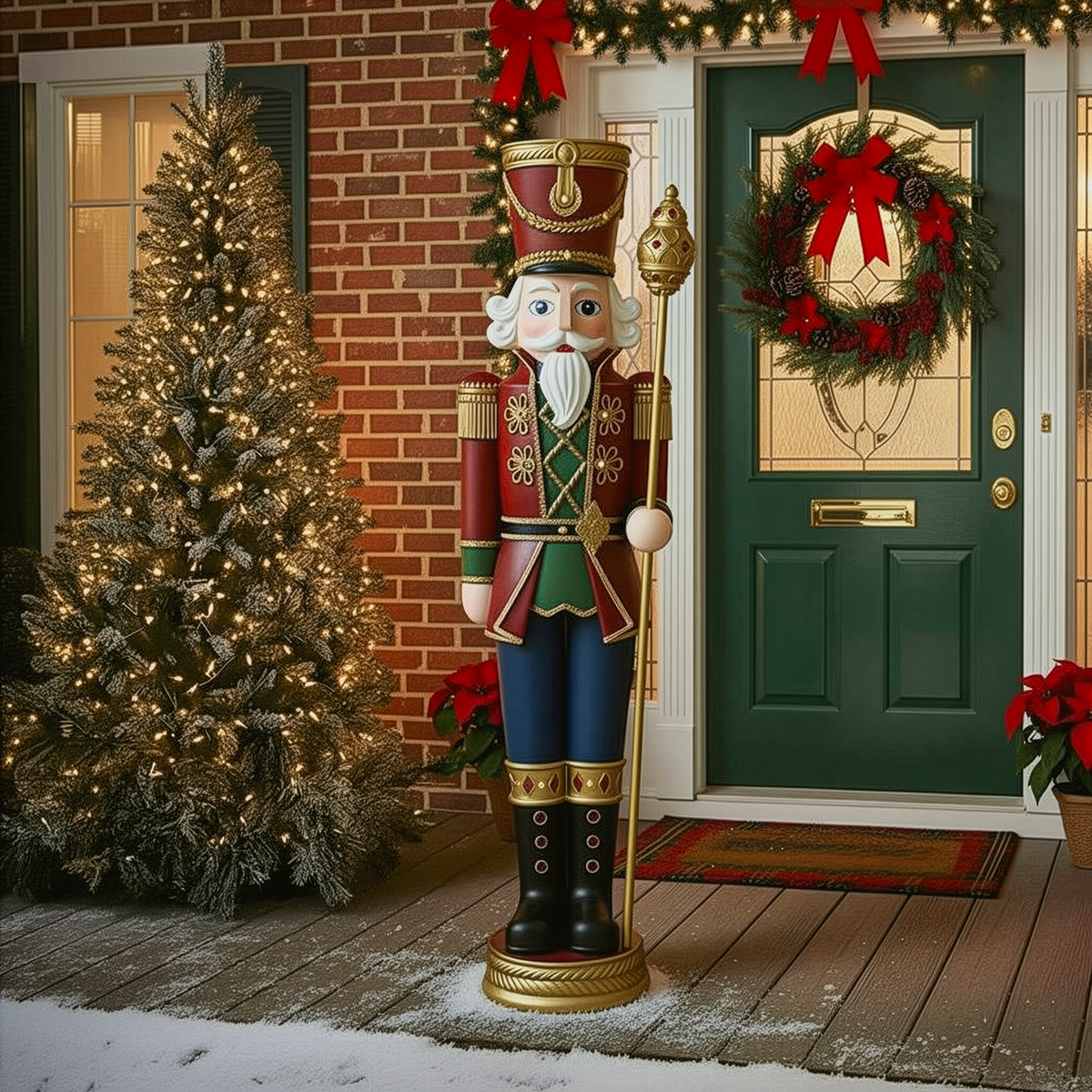 6ft Traditional Christmas Giant Nutcracker Soldier Red Green and Blue with Warm White LED Lights