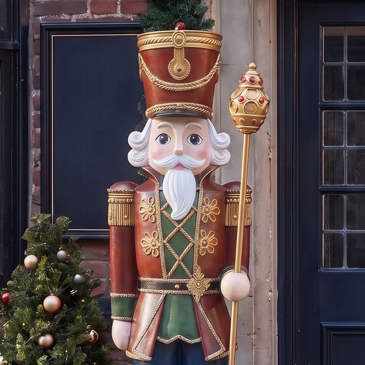 6ft Traditional Christmas Extra Large Nutcracker Soldier Red Green and Blue with Warm White LED Lights