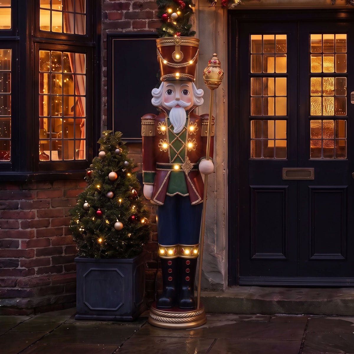 6ft Traditional Christmas Extra Large Nutcracker Soldier Red Green and Blue with Warm White LED Lights