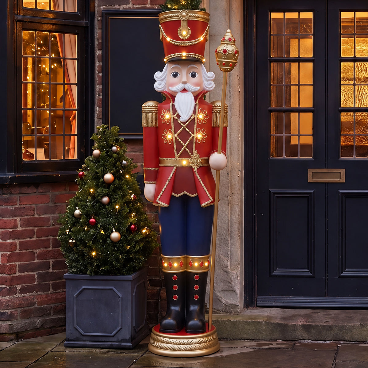 6ft Traditional Christmas Extra Large Nutcracker Matt Red with Warm White LED Lights