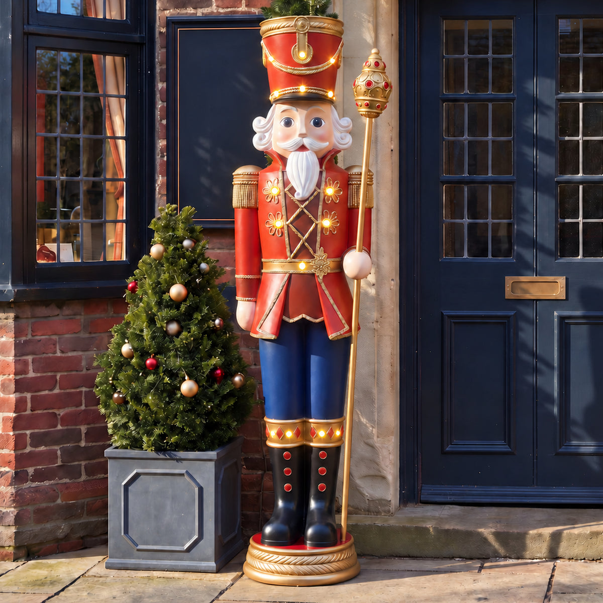 6ft Traditional Christmas Extra Large Nutcracker Matt Red with Warm White LED Lights