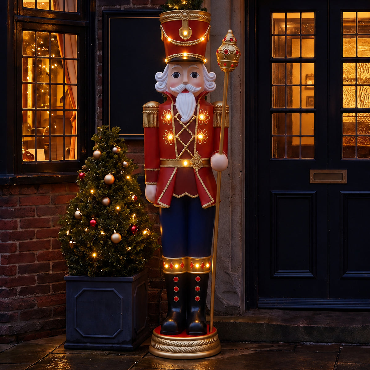 6ft Traditional Christmas Extra Large Nutcracker Matt Red with Warm White LED Lights