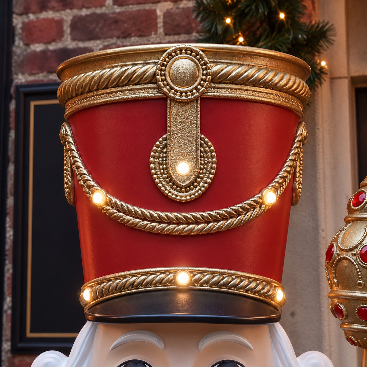 6ft Traditional Christmas Extra Large Nutcracker Matt Red with Warm White LED Lights