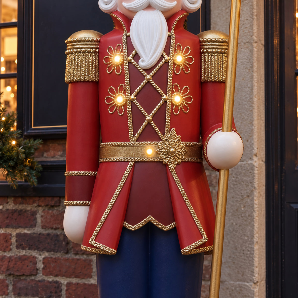 6ft Traditional Christmas Extra Large Nutcracker Matt Red with Warm White LED Lights