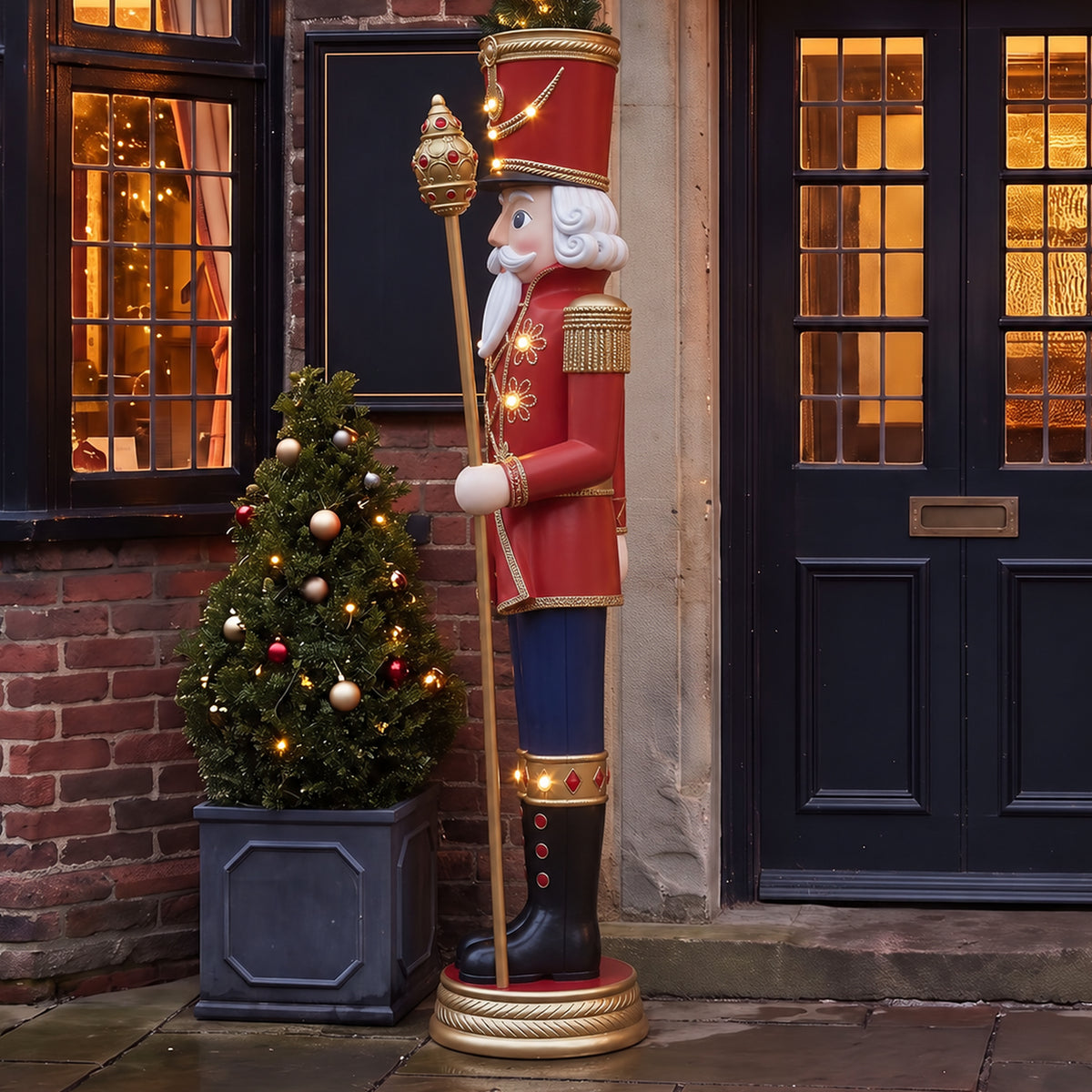 6ft Traditional Christmas Extra Large Nutcracker Matt Red with Warm White LED Lights