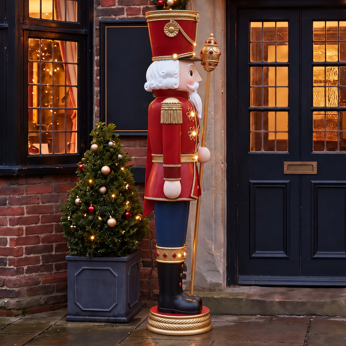 6ft Traditional Christmas Extra Large Nutcracker Matt Red with Warm White LED Lights