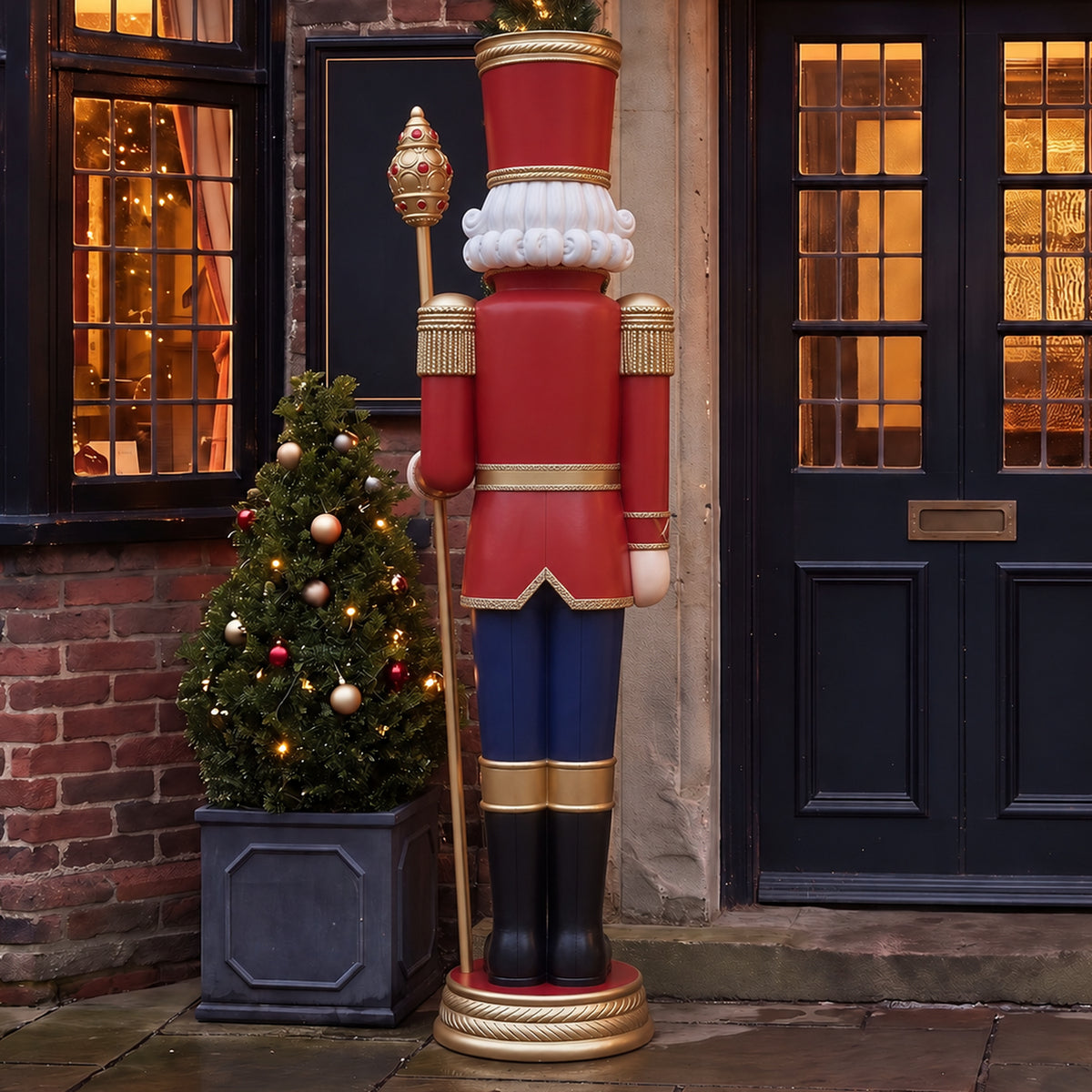 6ft Traditional Christmas Extra Large Nutcracker Matt Red with Warm White LED Lights