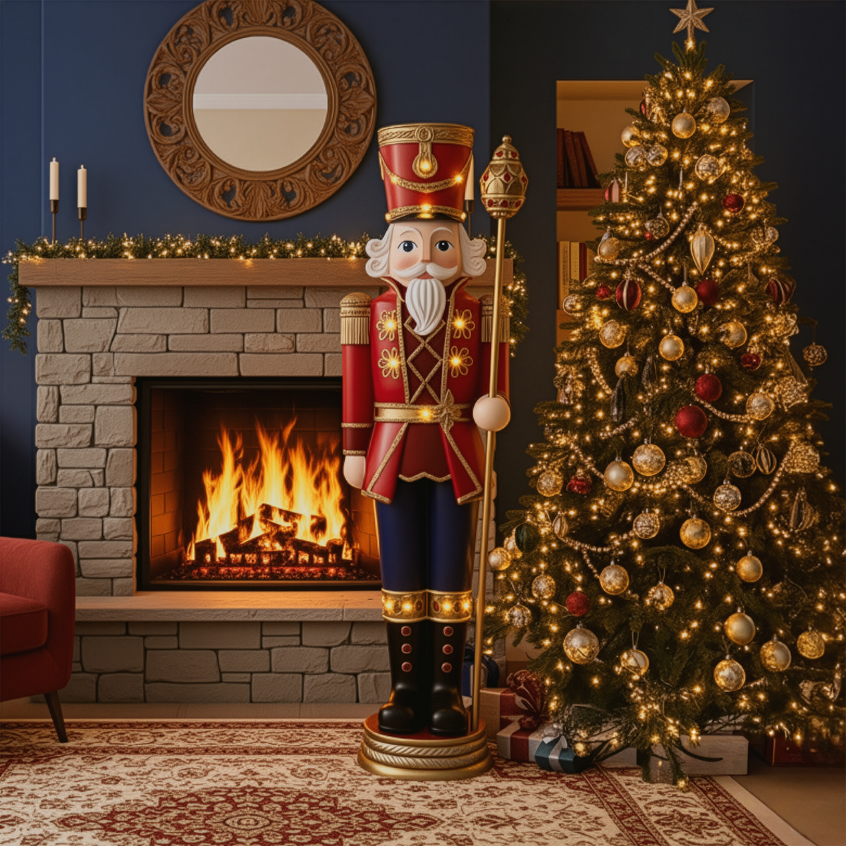 6ft Traditional Christmas Giant Nutcracker Matt Red with Warm White LED Lights