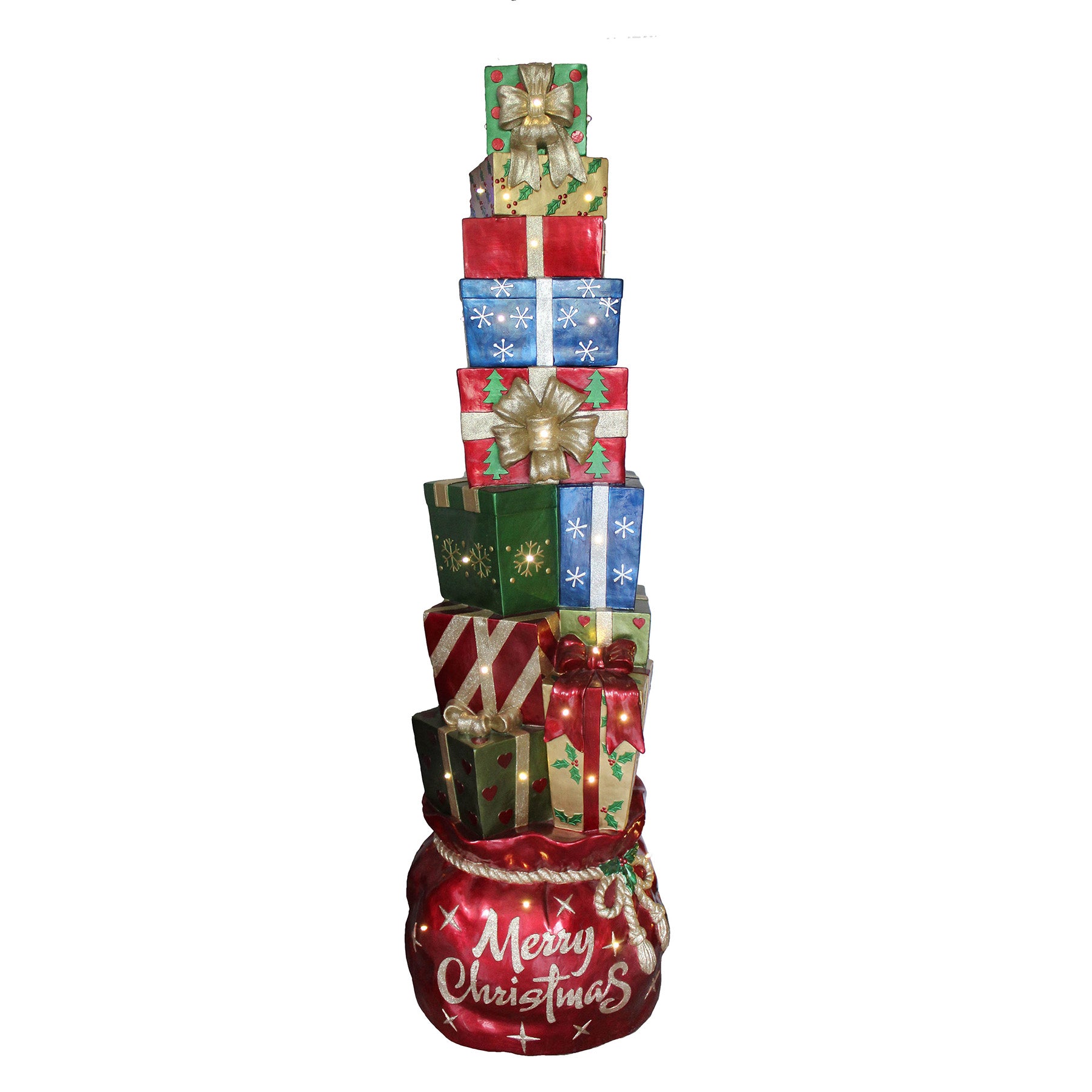 Pretty Present Stack 6ft Multi-Coloured Christmas Present Stack with LED Lights - Garden Trends