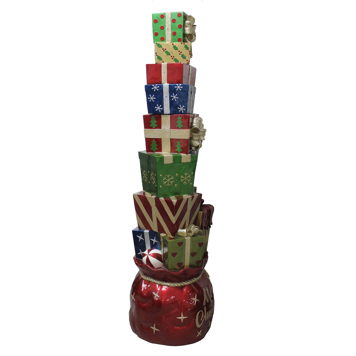 6ft Multi-Coloured Christmas Present Stack with LED Lights
