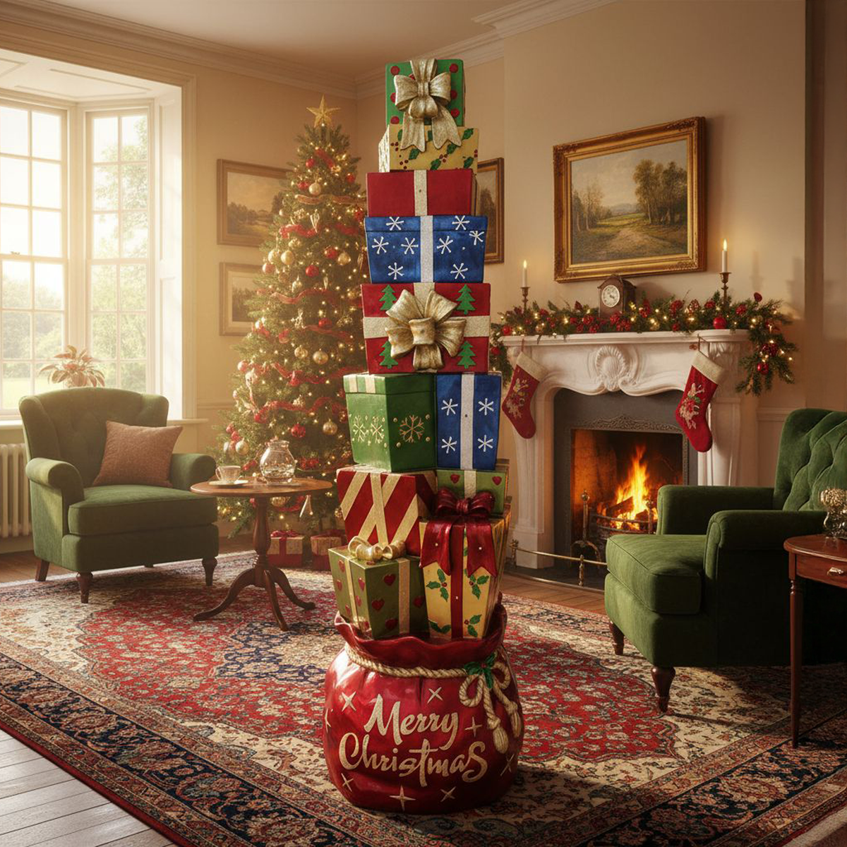 6ft Multi-Coloured Christmas Present Stack with LED Lights