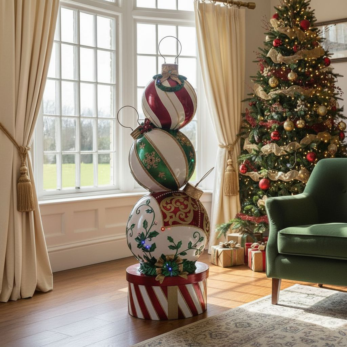 5ft Multi-Coloured Christmas Bauble Stack with Multicoloured LED Lights