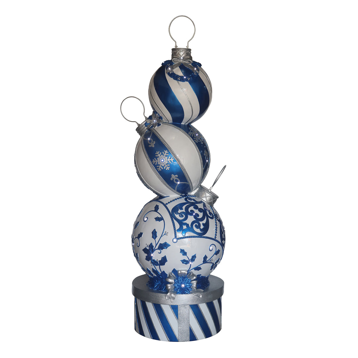 5ft Blue and White Christmas Bauble Stack with White LED Lights