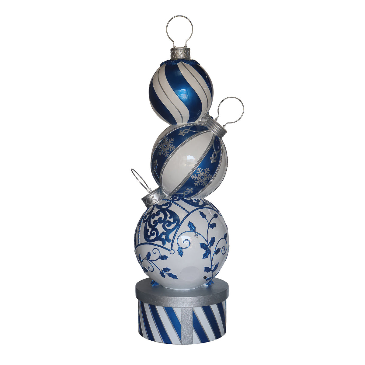 5ft Blue and White Christmas Bauble Stack with White LED Lights