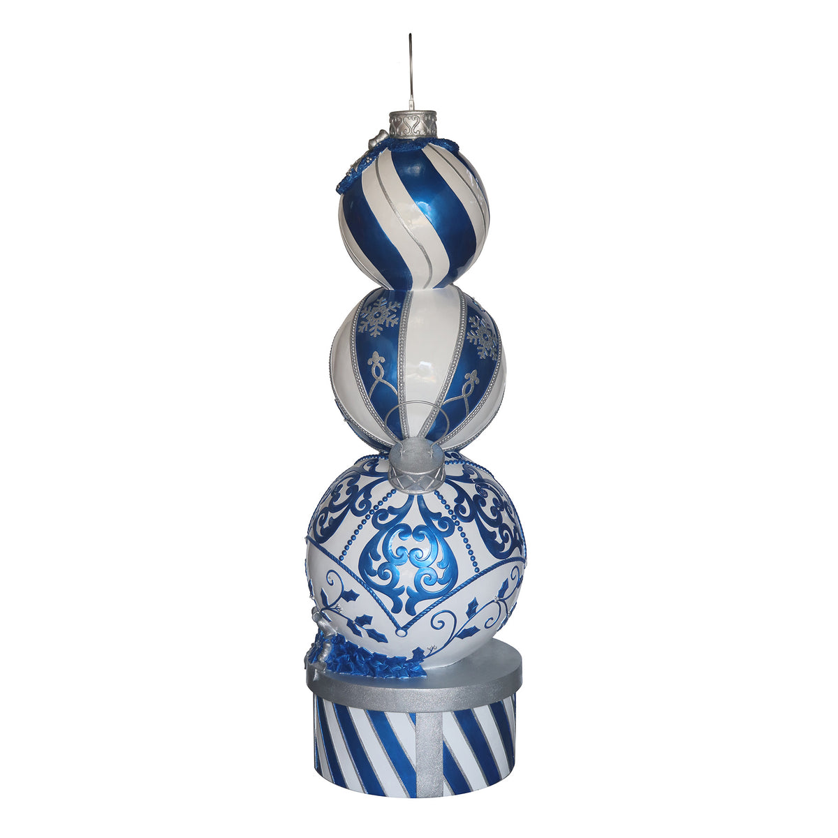 5ft Blue and White Christmas Bauble Stack with White LED Lights