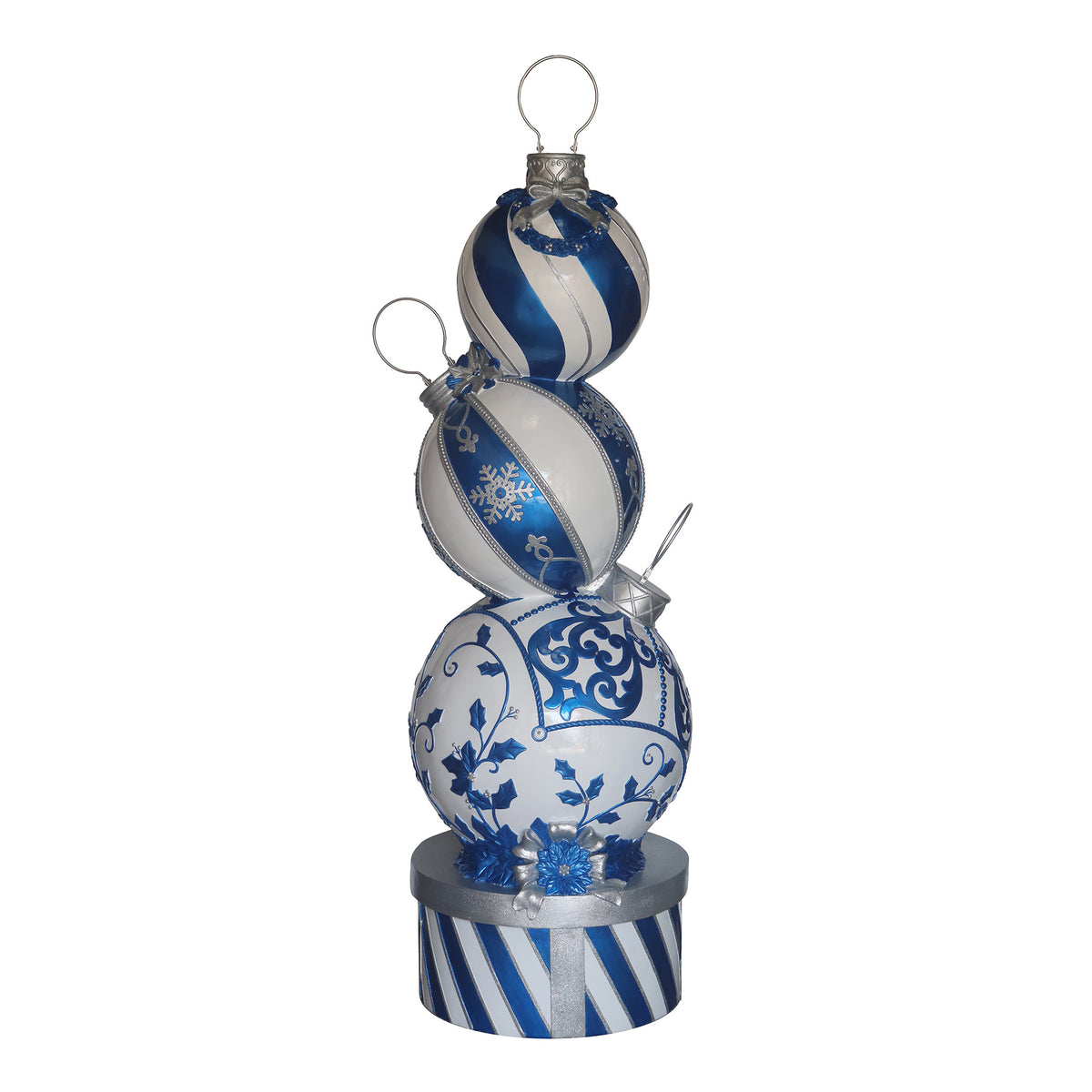 5ft Blue and White Christmas Bauble Stack with White LED Lights