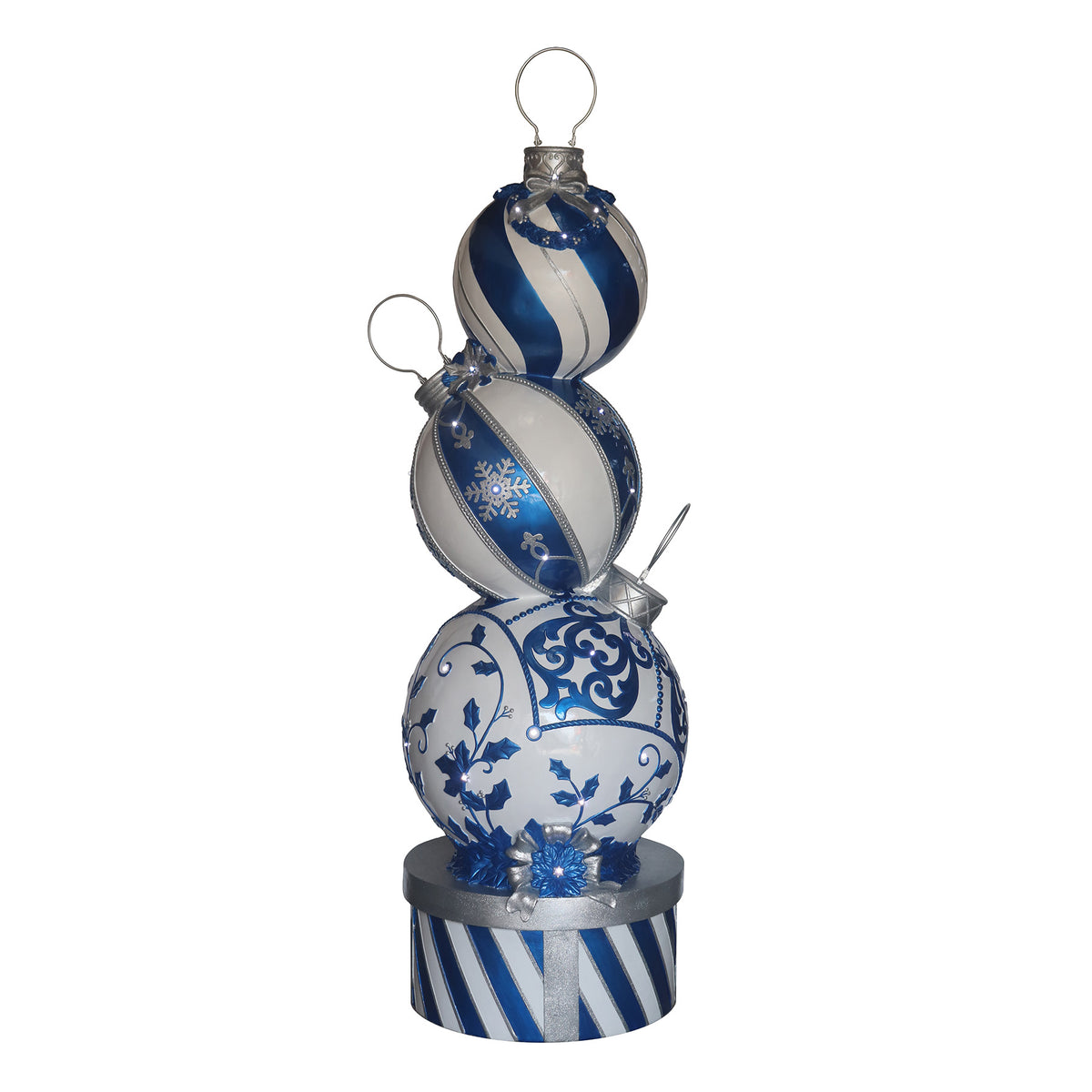 5ft Blue and White Christmas Bauble Stack with White LED Lights