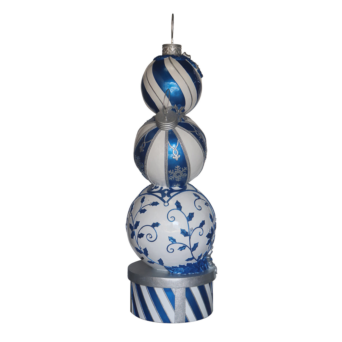 5ft Blue and White Christmas Bauble Stack with White LED Lights