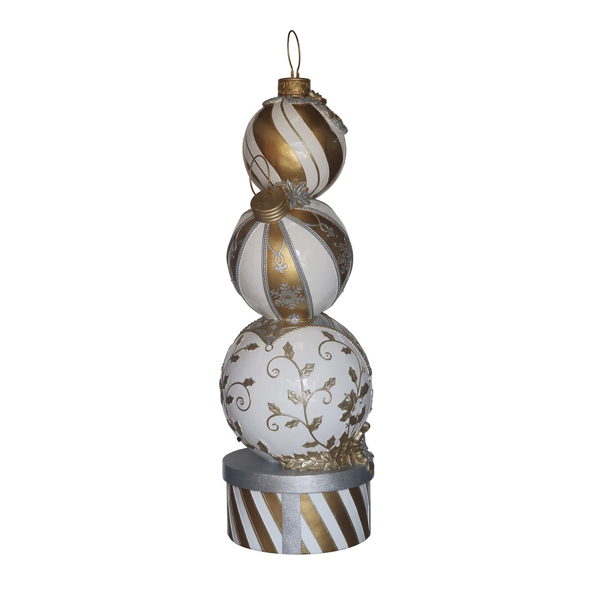 5ft Gold and White Christmas Bauble Stack with Warm White LED Lights