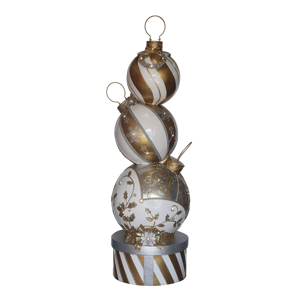 5ft Gold and White Christmas Bauble Stack with Warm White LED Lights