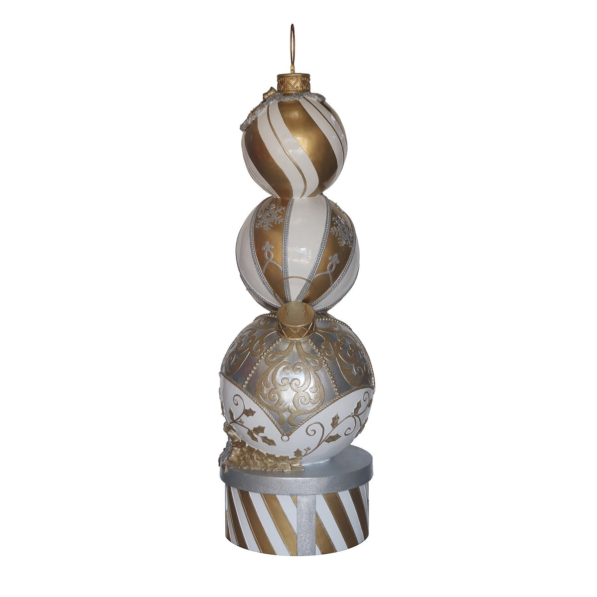 5ft Gold and White Christmas Bauble Stack with Warm White LED Lights