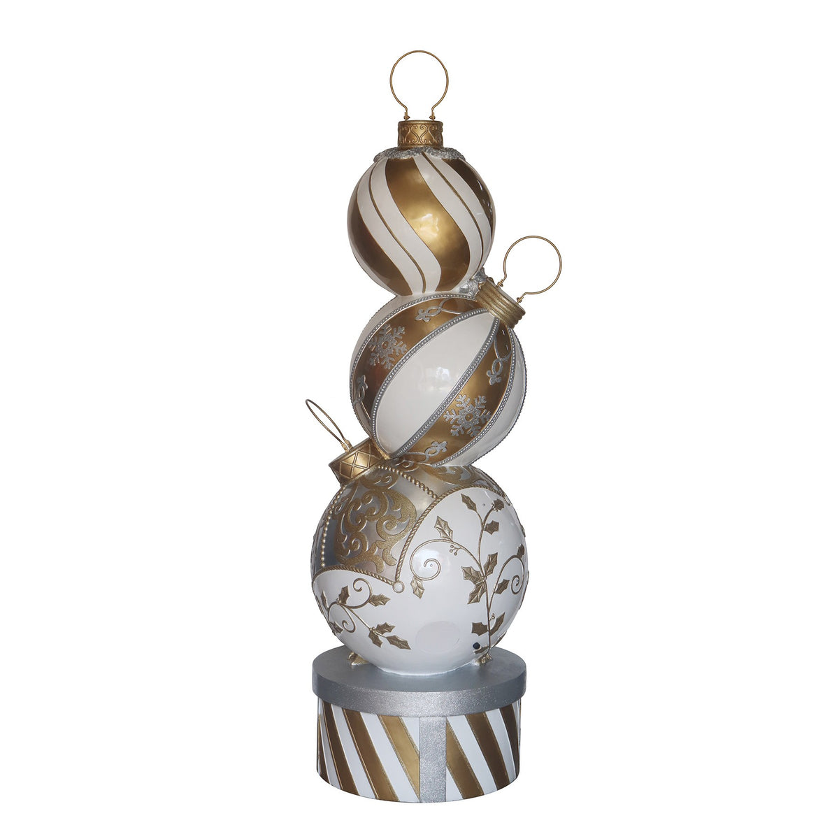 5ft Gold and White Christmas Bauble Stack with Warm White LED Lights