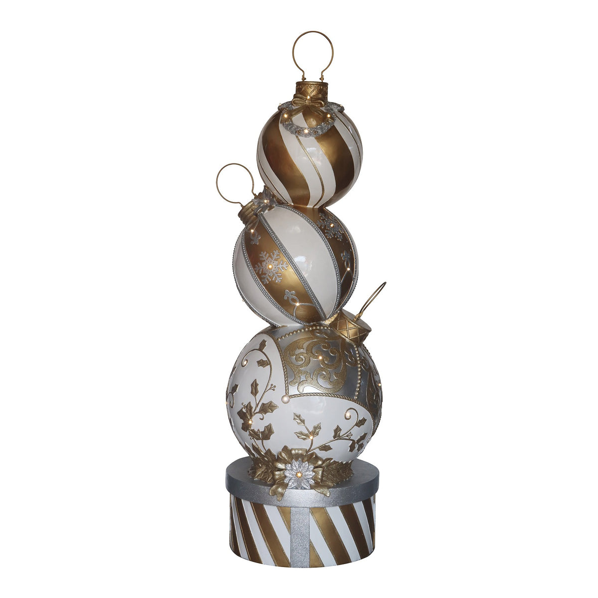 5ft Gold and White Christmas Bauble Stack with Warm White LED Lights