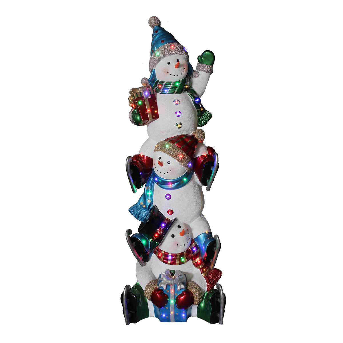5ft Christmas Snowman Stack with Multicoloured LED Lights