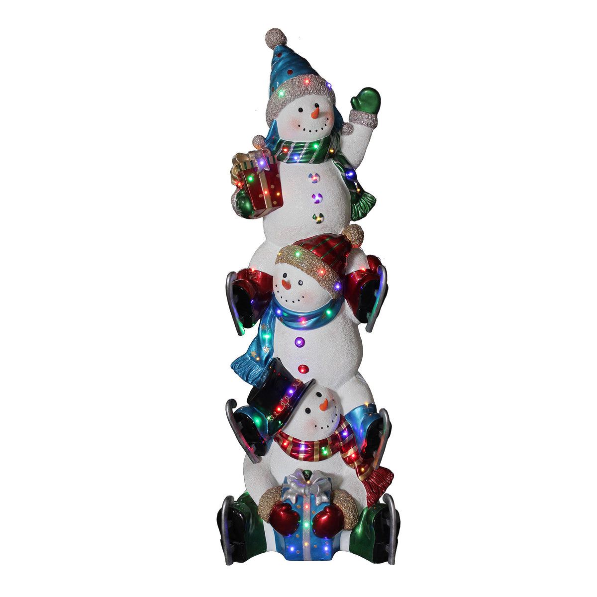 5ft Christmas Snowman Stack with Multicoloured LED Lights