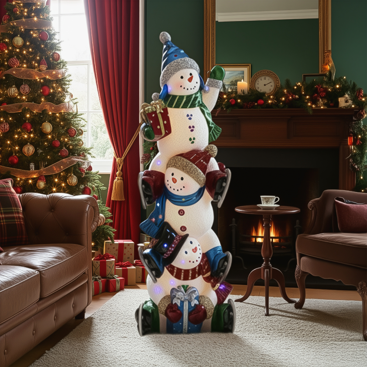 5ft Christmas Snowman Stack with Multicoloured LED Lights