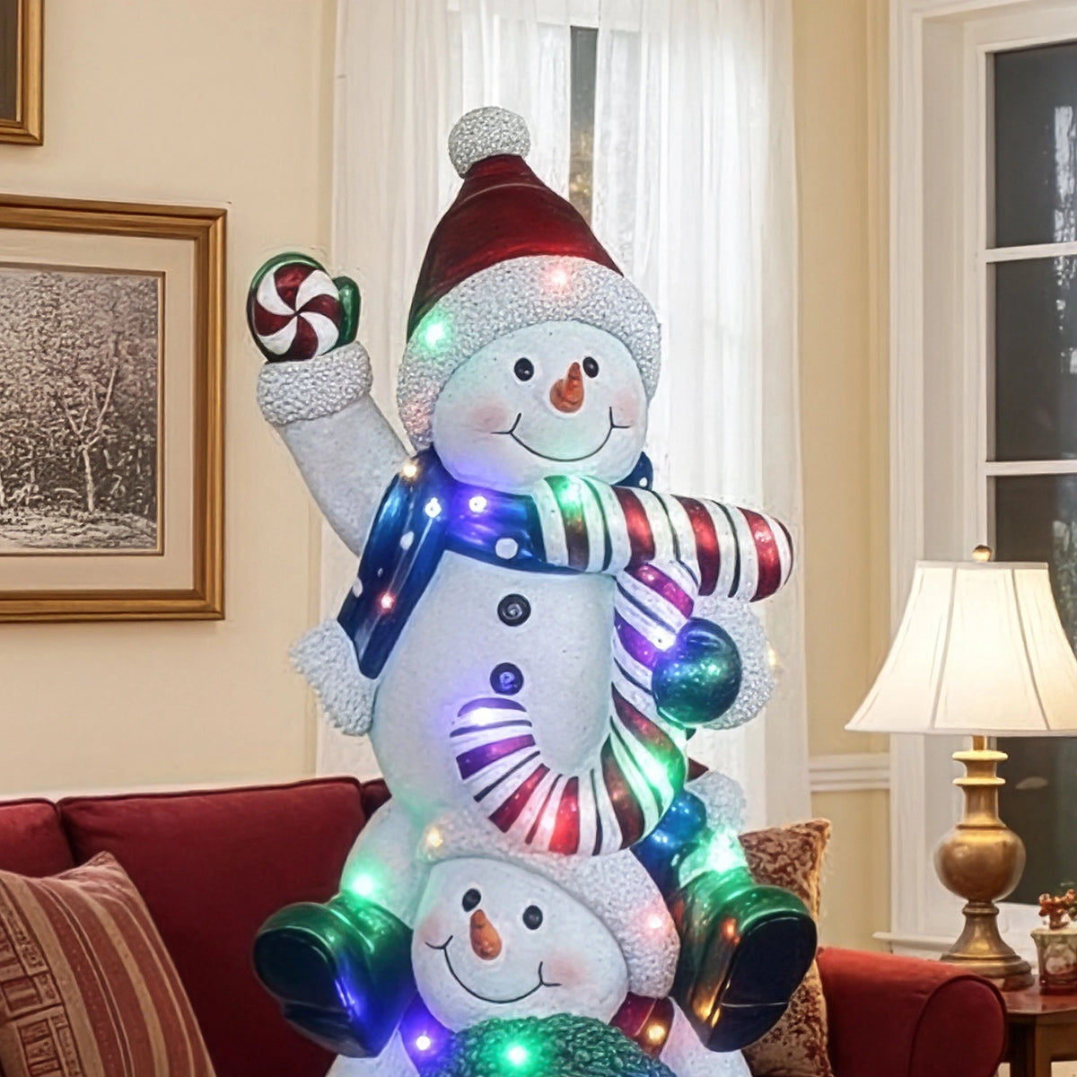5ft Christmas Joy Snowman Stack with Multicoloured LED Lights