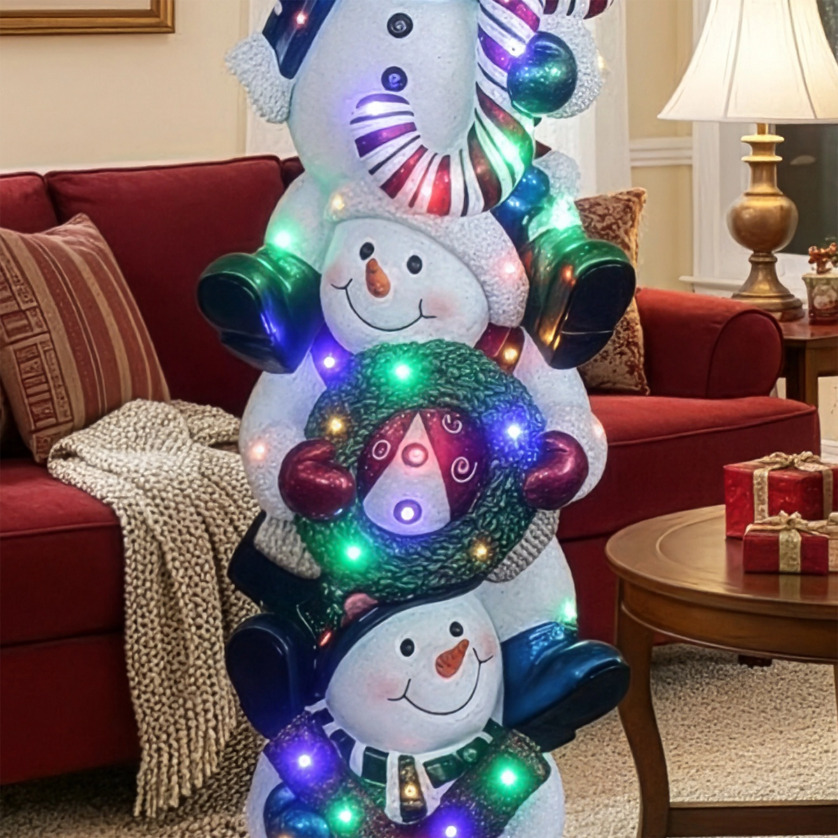 5ft Christmas Joy Snowman Stack with Multicoloured LED Lights