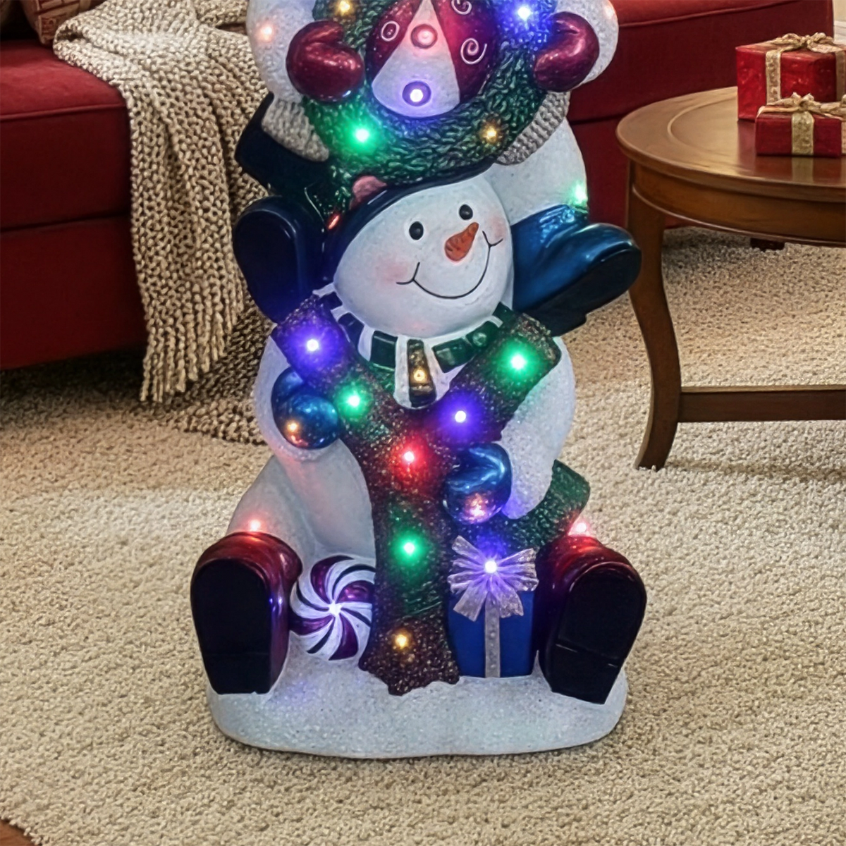 5ft Christmas Joy Snowman Stack with Multicoloured LED Lights