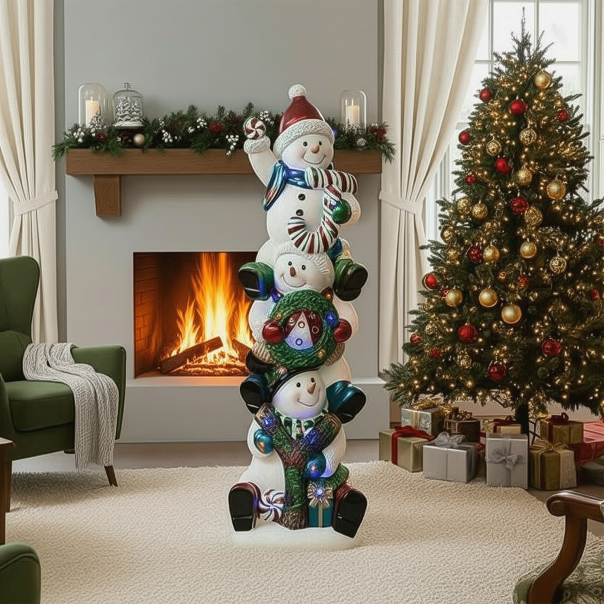 5ft Christmas Joy Snowman Stack with Multicoloured LED Lights