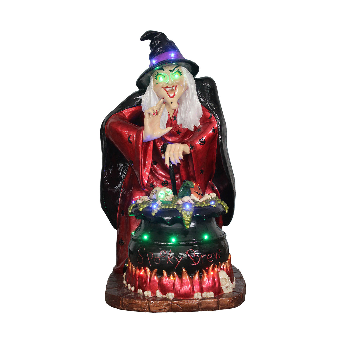 4ft Traditional Halloween Witch and Cauldron Figure with LED Lights