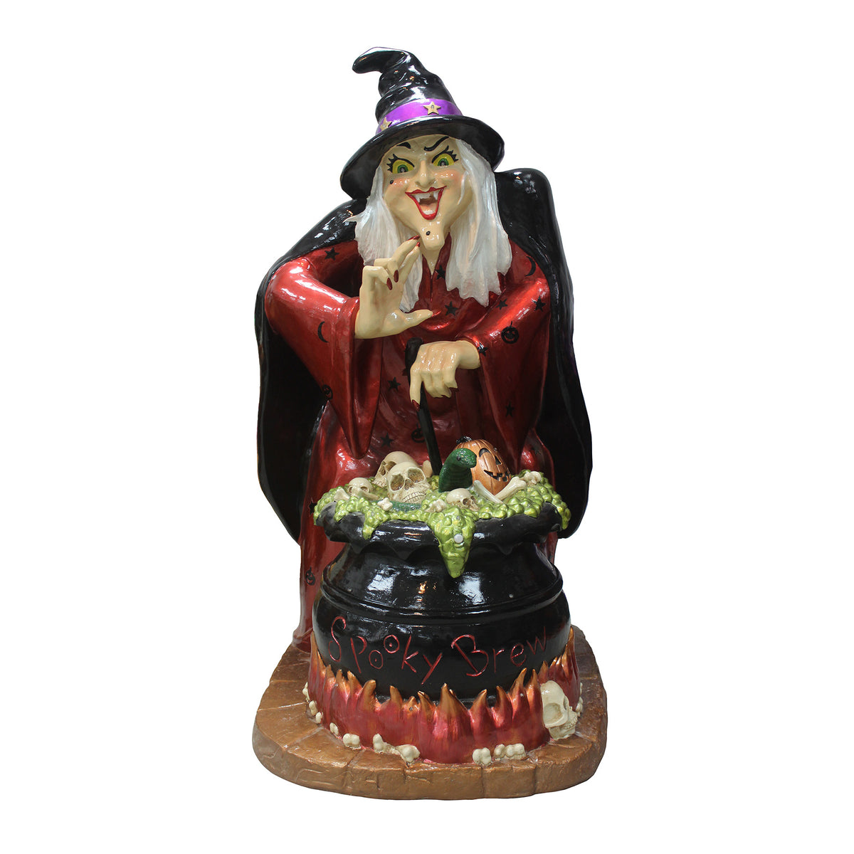 4ft Traditional Halloween Witch and Cauldron Figure with LED Lights