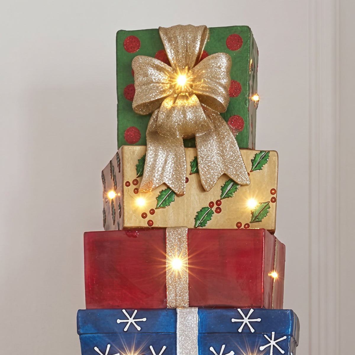 6ft Multi-Coloured Christmas Present Stack with LED Lights