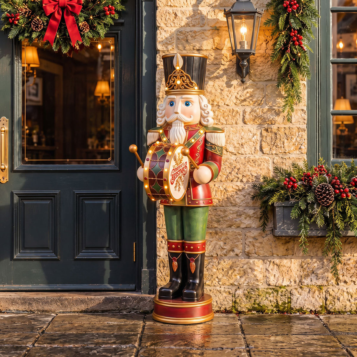 4.5ft Traditional Christmas Large Nutcracker Drummer with Warm White LED Lights