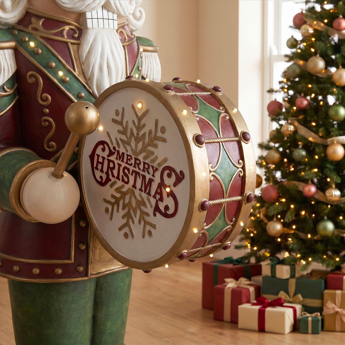 4.5ft Traditional Christmas Nutcracker Drummer with Warm White LED Lights