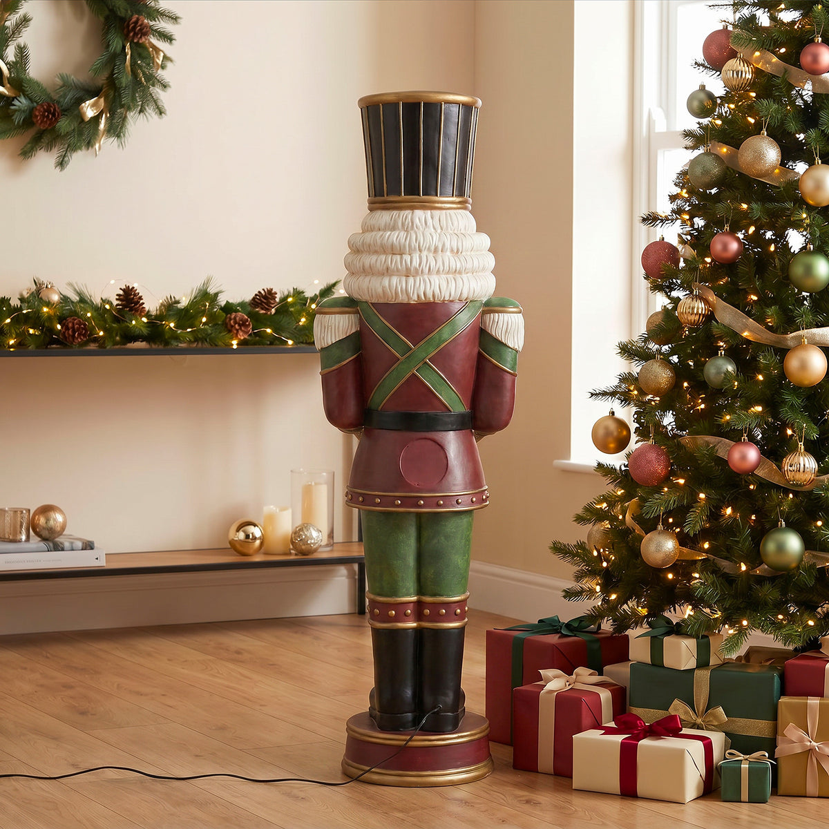 4.5ft Traditional Christmas Nutcracker Drummer with Warm White LED Lights