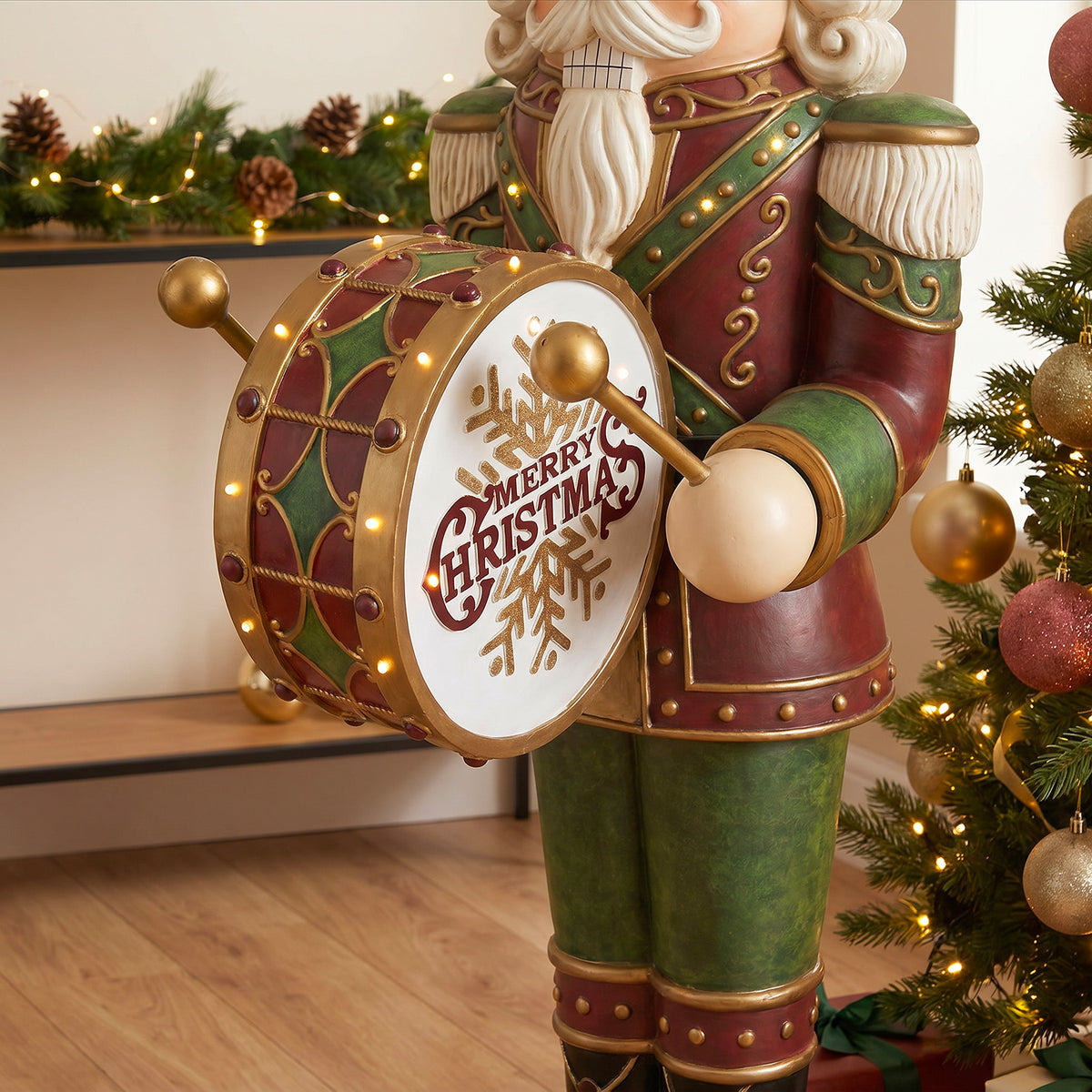 4.5ft Traditional Christmas Nutcracker Drummer with Warm White LED Lights